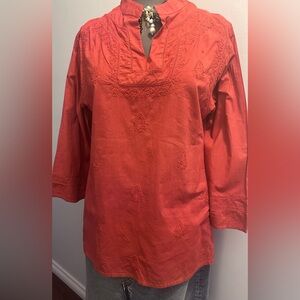 Vintage Cotton Embroidered Terracotta Tunic